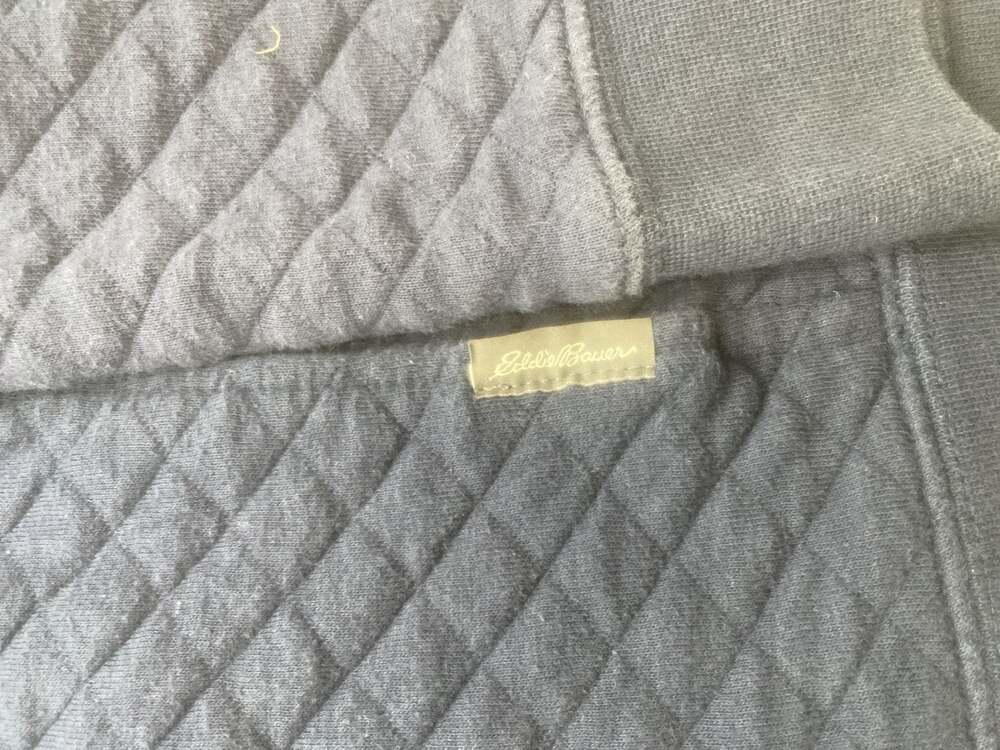 Eddie Bauer Men's Navy Blue Quilted Mock Neck Quarter-Snap Pullover - Picture 2 of 7